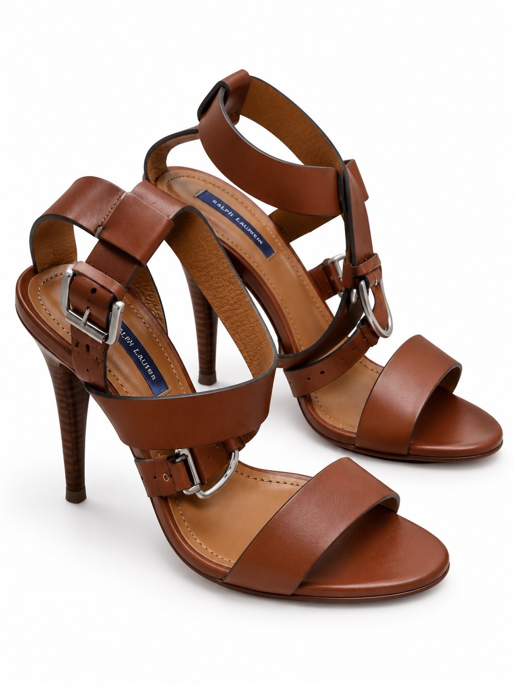 Ralph Lauren (Purple Label) Brown Leather Strappy Heeled Sandals